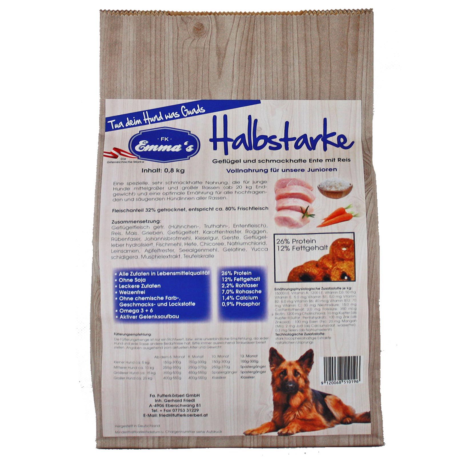 Emmas Hundfoder Half Dry Food, förpackning