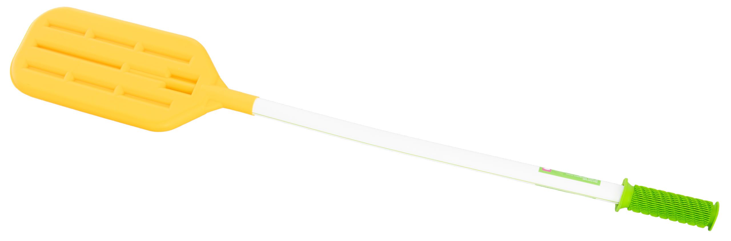 rubber spatula, kitchen spatula, yellow handle, green grip, slotted spatula