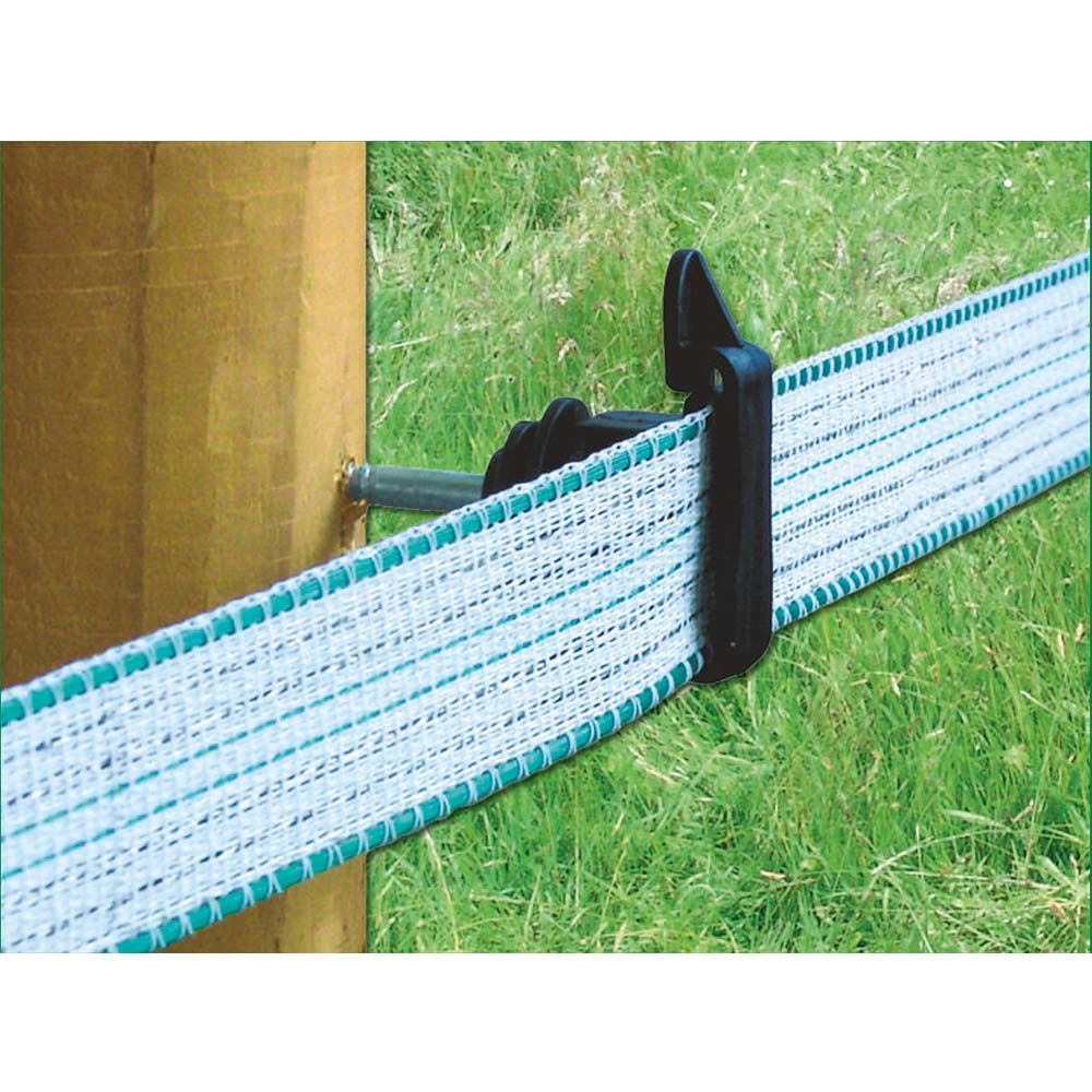 Kerbl Euro Tape Bandisolator, Holzgewinde, 6 mm Stütze, 25er Pack, im Einsatz, Isolator