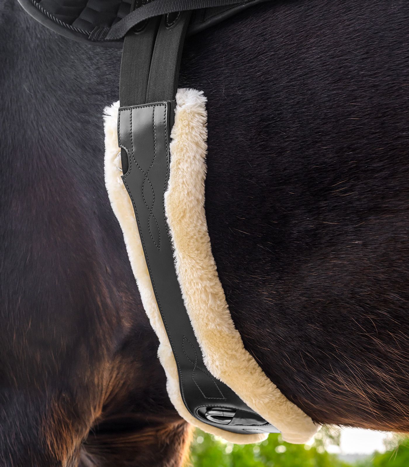 Waldhausen Ledersattelgurt mit ECO Wool – anatomisch, mit Elastik, schwarz