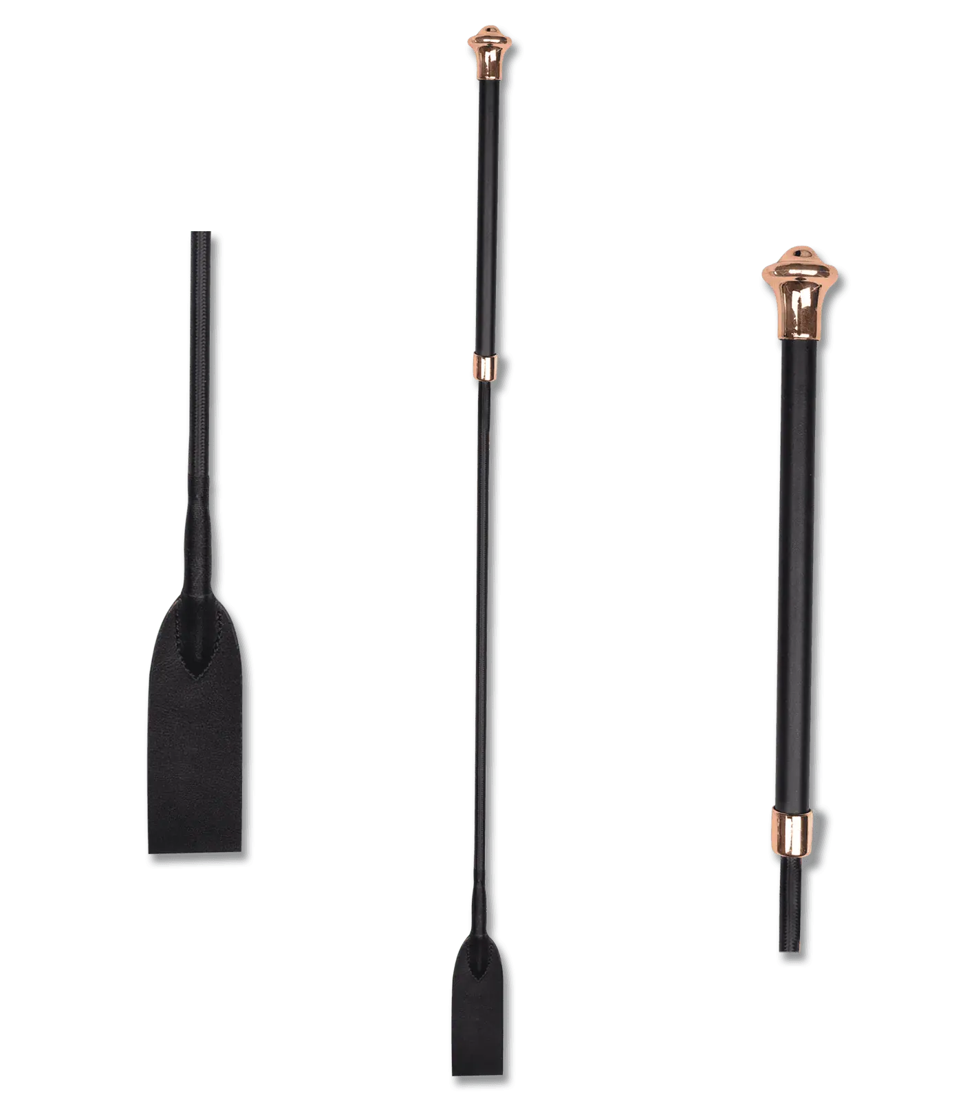 Waldhausen Springgerte Noblesse mit Glattleder-Griff & Klatsche, schwarz/roségold 75 cm