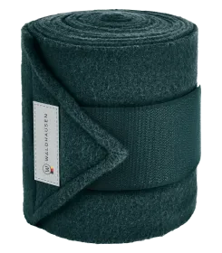 Dunkelgruene Fleece Bandage fuer Pferde, gerollt, mit Klettverschluss