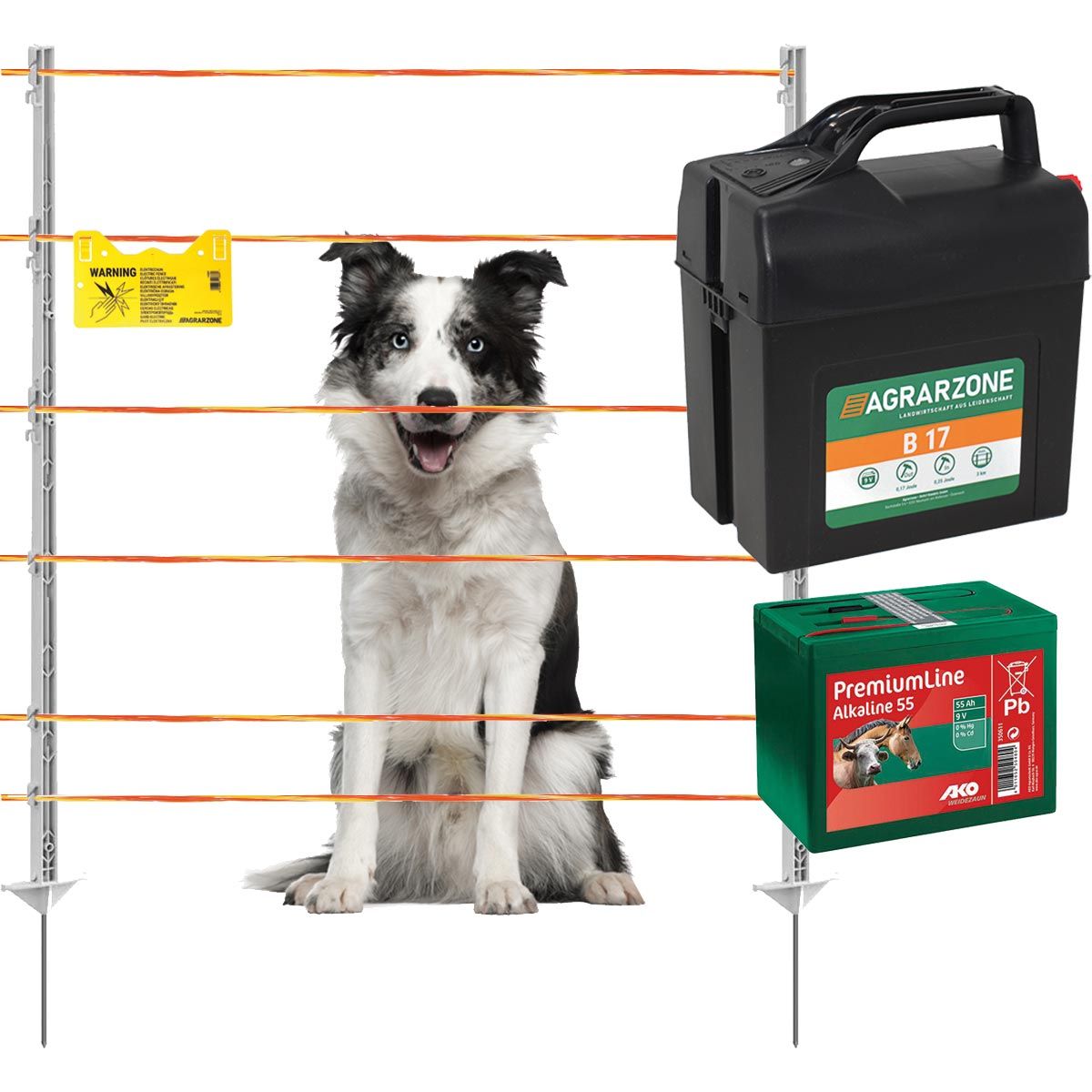 Hundstängsel set B17 BATTERI 9V/12V, 0,25J, tråd 250m, orange-gul, set