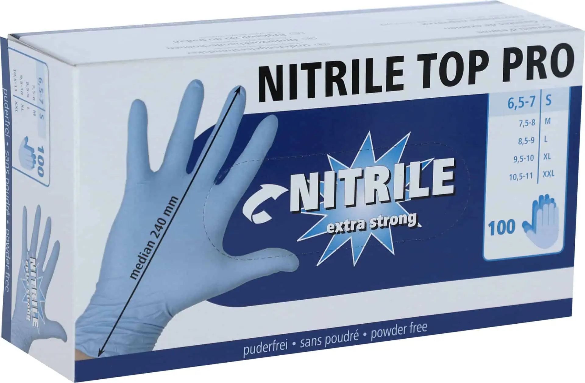 Kerbl Einmalhandschuhe Nitril Top Pro, blau, ungepudert, 100 Stück, Verpackung
