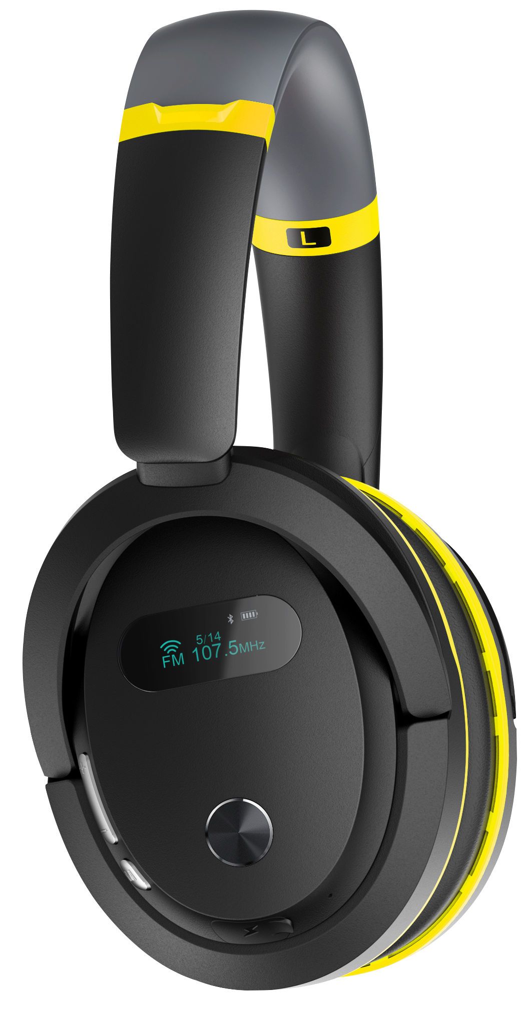 headphones, over-ear, wireless, bluetooth, yellow accents