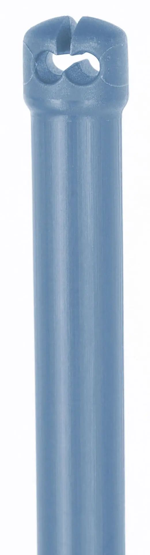 blue plastic fence post with notched top