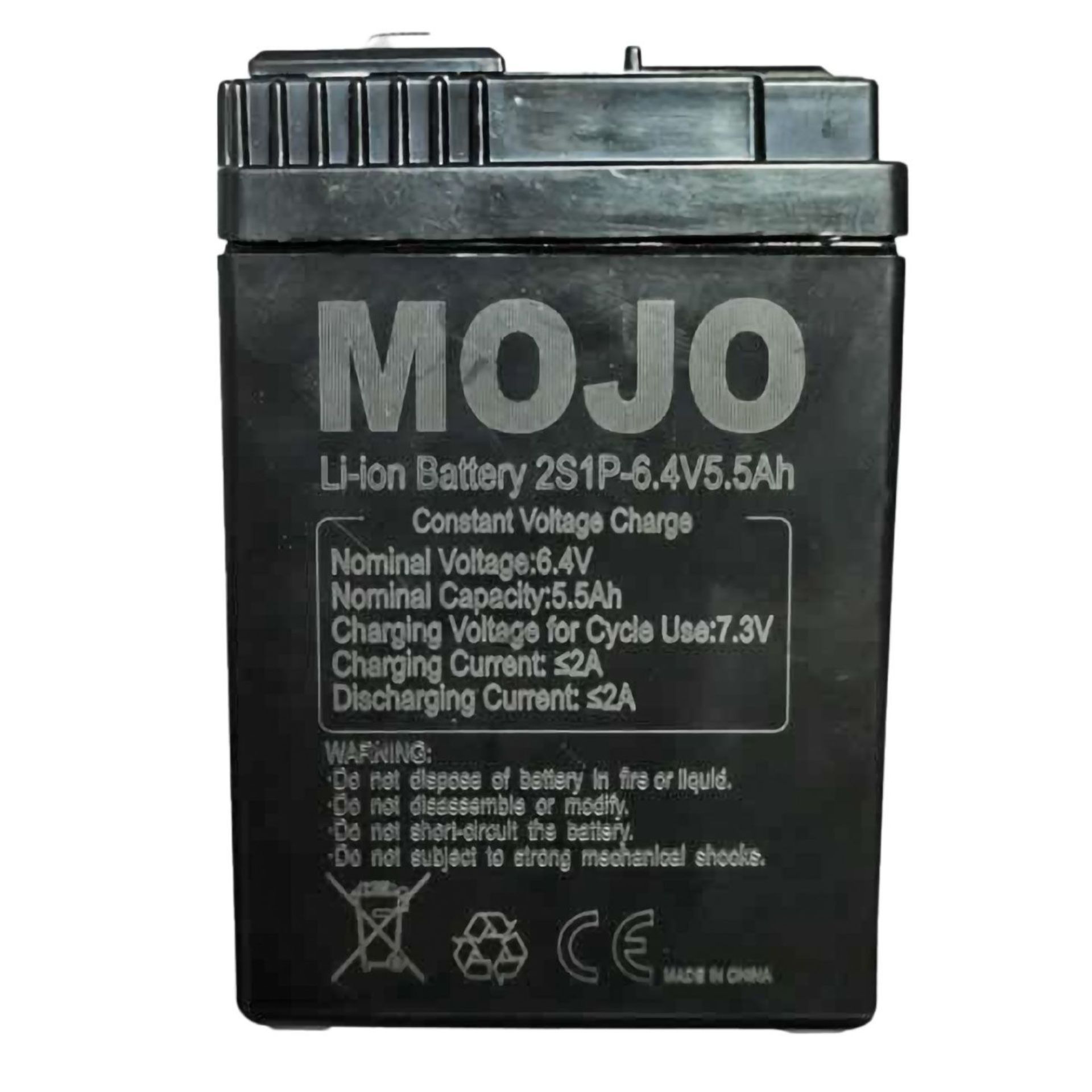 Bloc-batterie Mojo Li-ion 2S1P-6.4V5.5Ah noir avec étiquette et bornes en haut