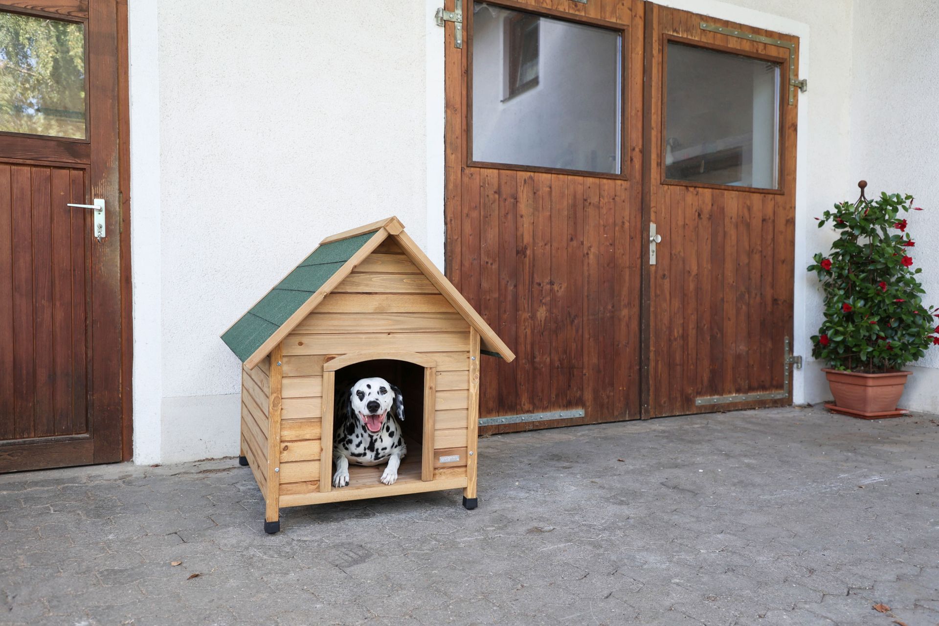 Kerbl Pet Cuccia per Cani Dog House con Tetto in Bitume, in uso, in scuderia