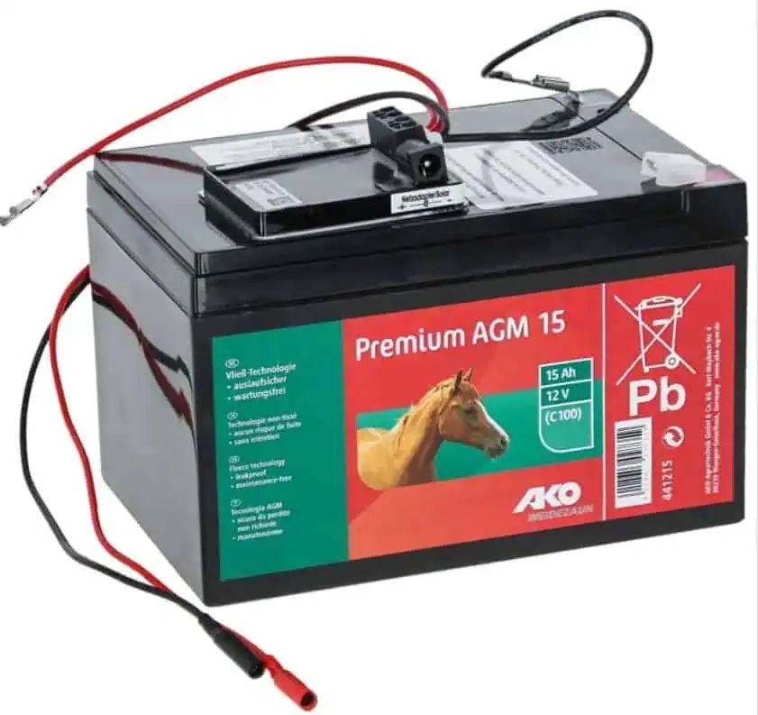 Batterie AGM Premium avec chargeur pour clôture électrique 12V 15Ah