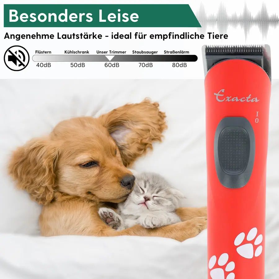 Aesculap Exacta Battery Clipper with Replacement Blade Red, infographic