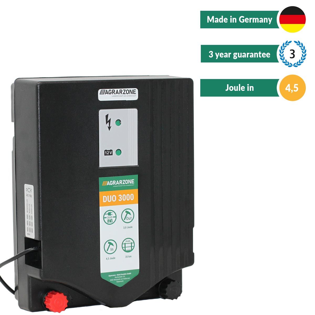 DUO 3000 Elstängsel 230V / 12V, 4,5 Joule, manöverpanel