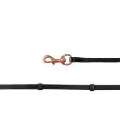 Schwarze Lederzügel mit roségoldfarbenem Karabinerhaken