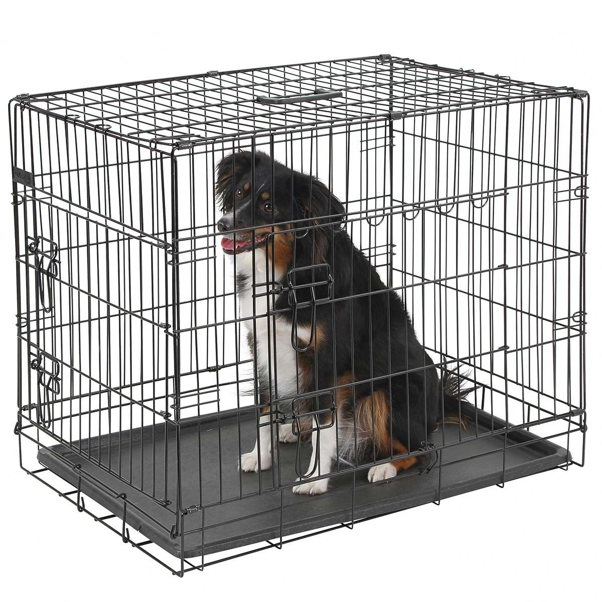 Kerbl összecsukható rácsos szállítóbox kutyáknak, fekete, porszórt, 76 cm