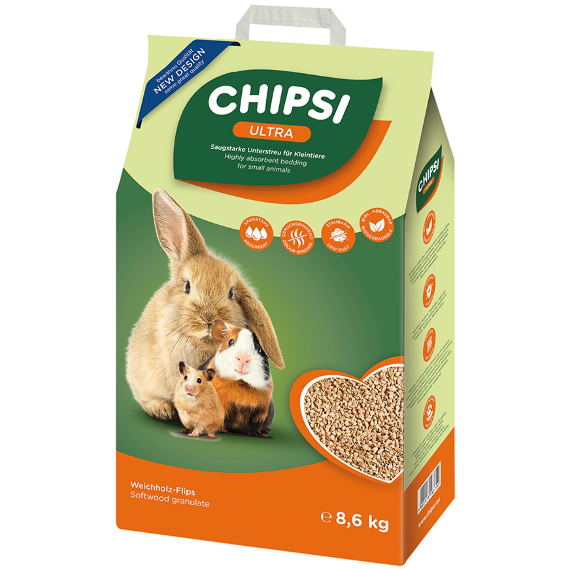 CHIPSI Ultra kisállatalom 20 liter, finom puhafa granulátum