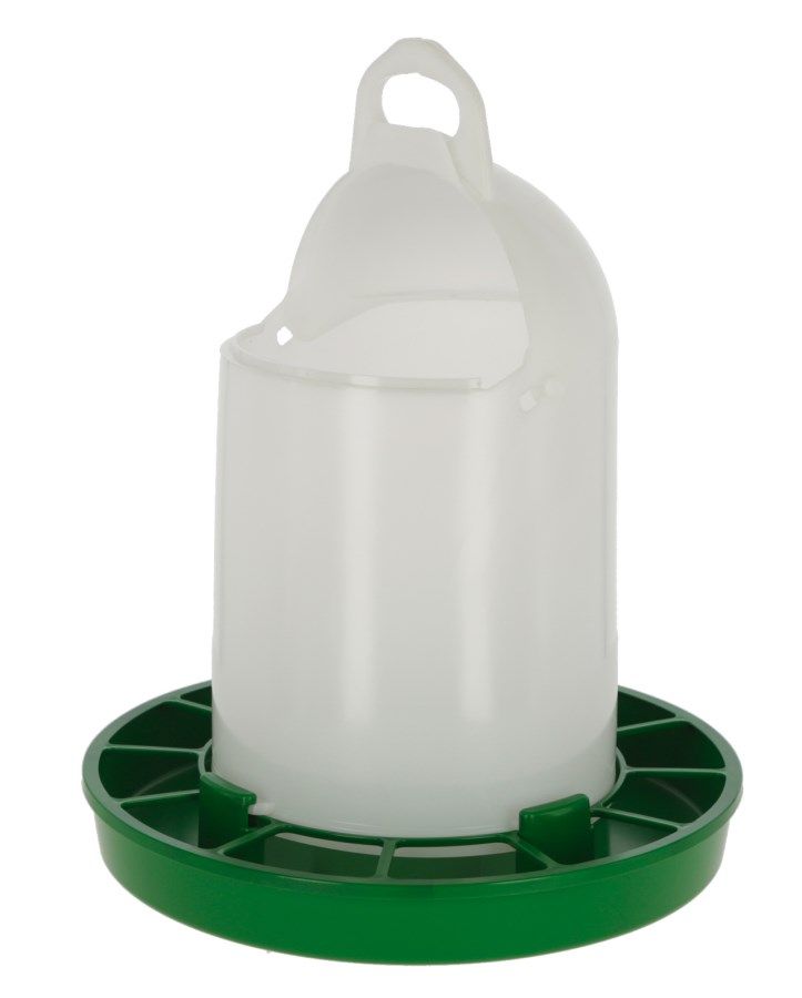 plastic feeder, chicken feeder, green base, hanging handle, drinking nipple style