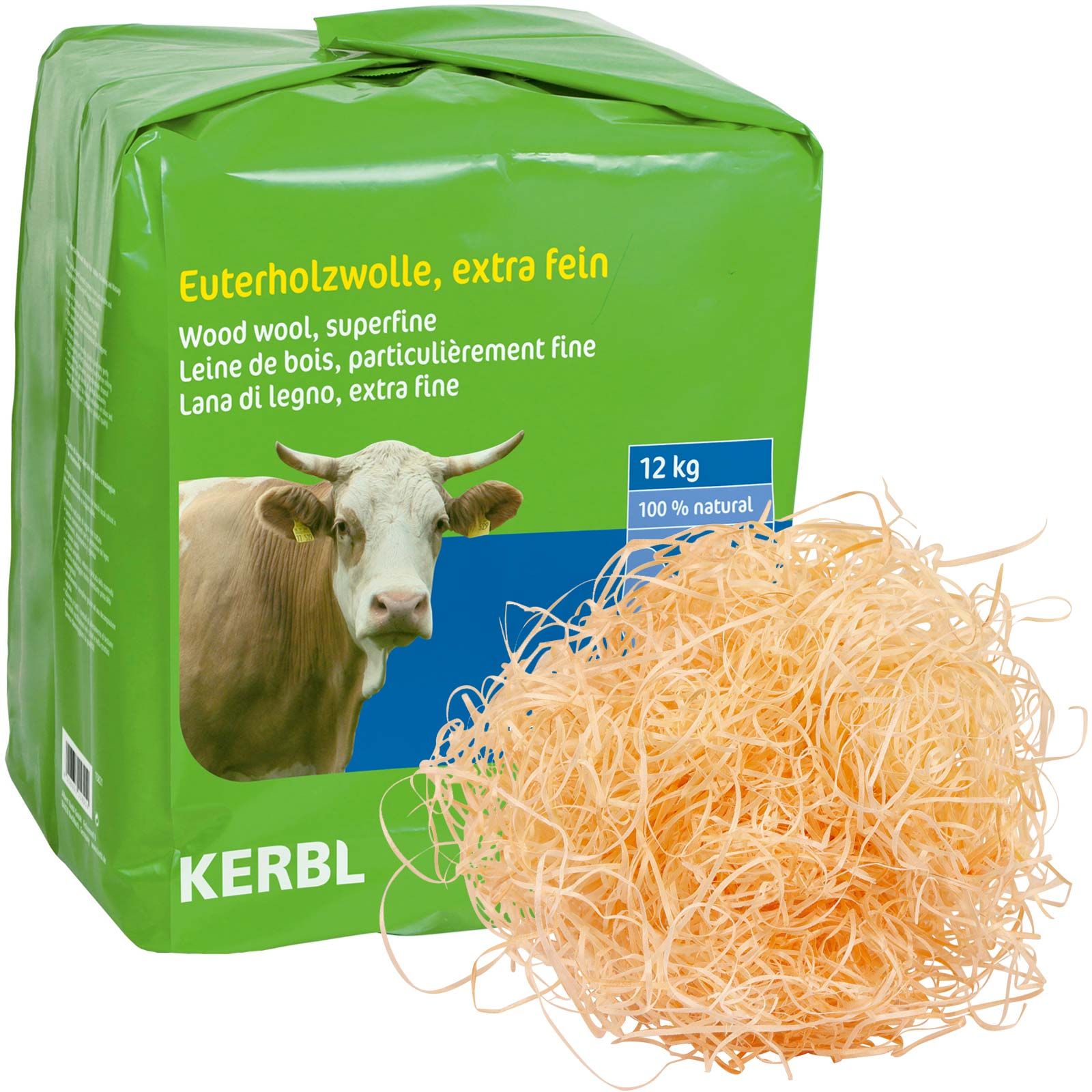 Kerbl Laine de bois pour pis fine 12 kg, produit naturel pur en épicéa et pin, emballage