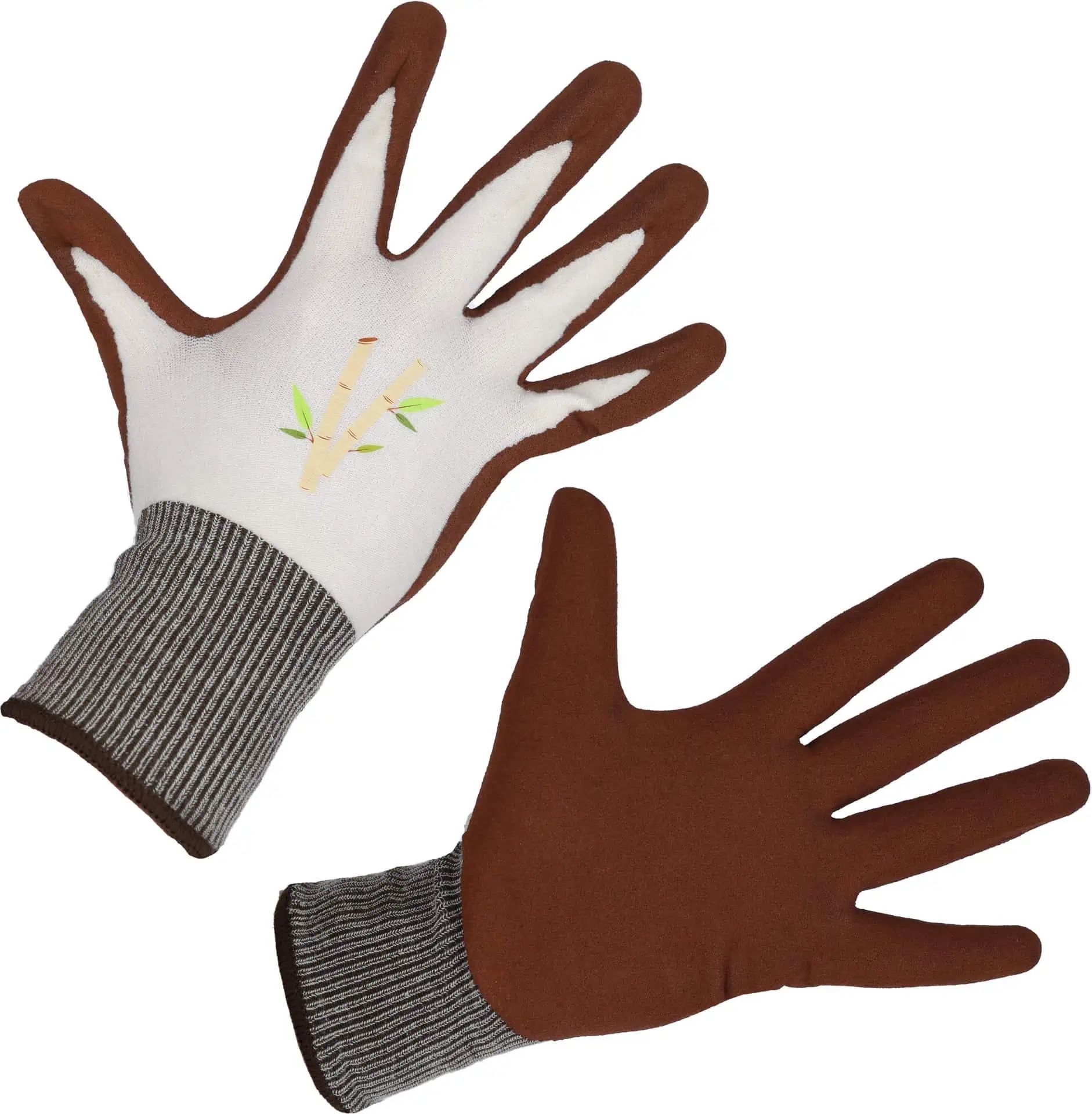 Kerbl Bamboo Garden Glove Latex Foam Coating, Brown, Breathable, latex foam coating