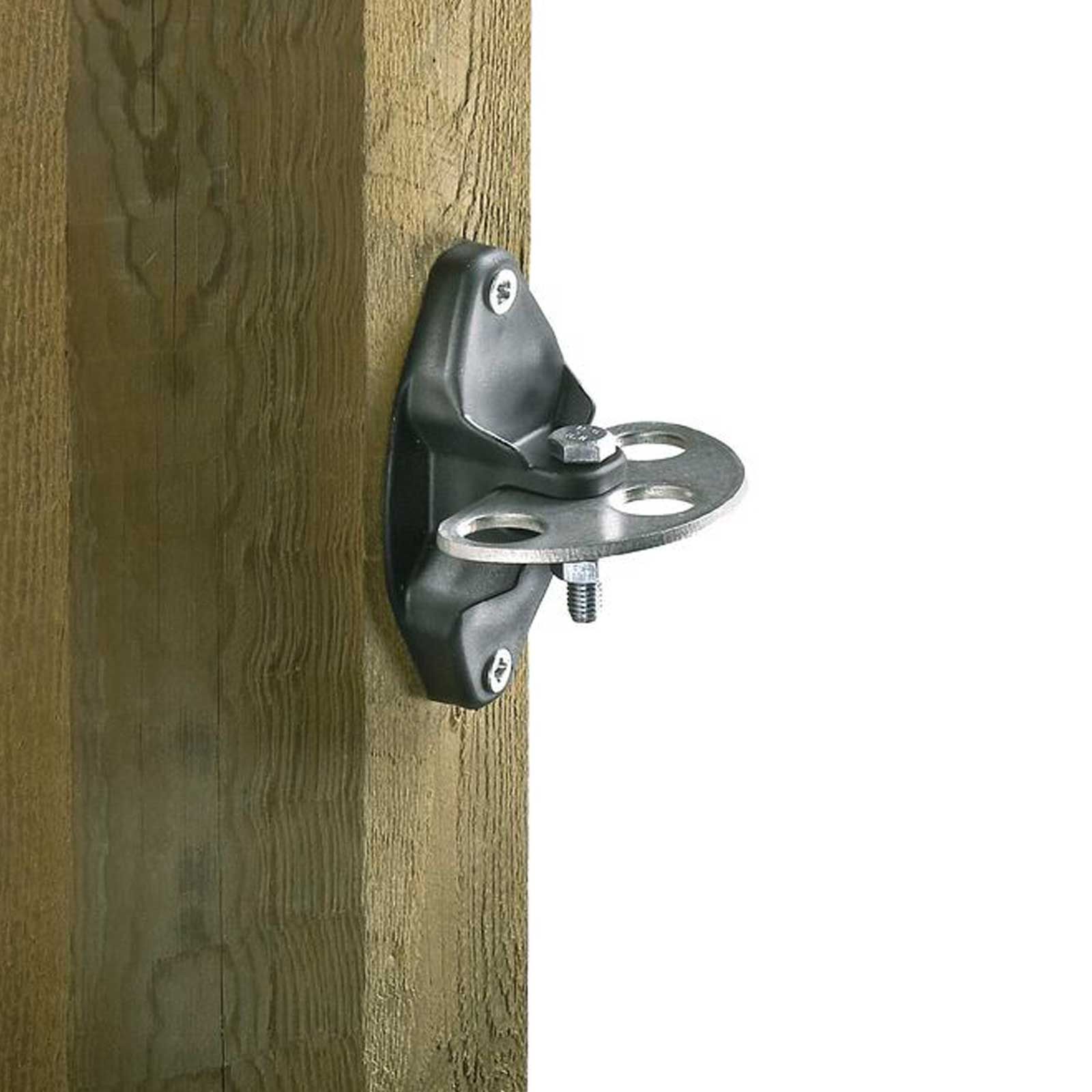 2x Torgriffisolator + 2x Edelstahl-Anschlussplatte Vario schwarz, im Einsatz, Halterung