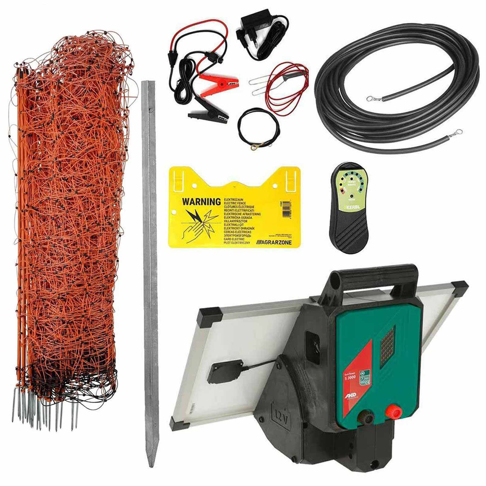 Agrarzone sheep fence set Sun Power S3000 SOLAR 12V, 4,2J, net 50m x 90cm, orange, what's included