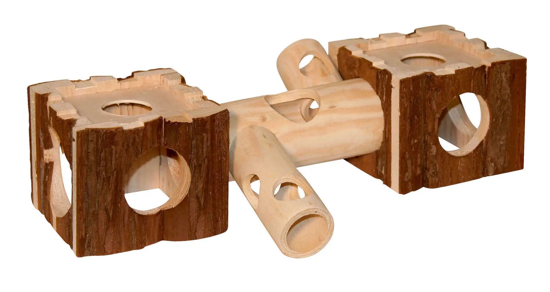 Kerbl Hamster Castle with Tunnel Nature, Wood, 40 x 12 x 10 cm