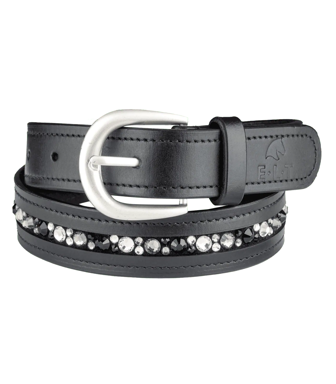 Ceinture en cuir ELT Jewel avec strass, noire, cuir véritable, env. 3cm, 80 cm
