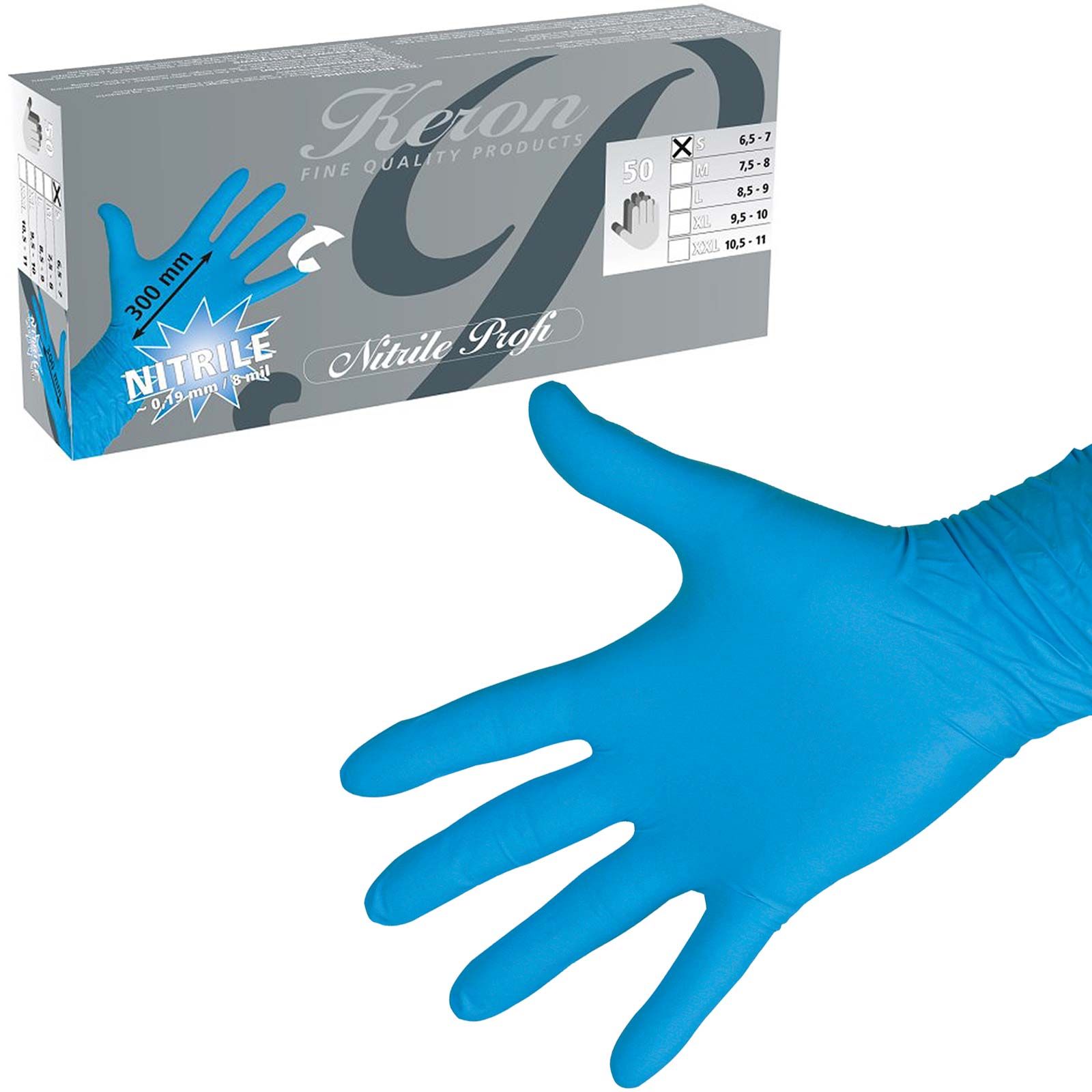 50x Keron Nitrile Disposable Gloves Profi S