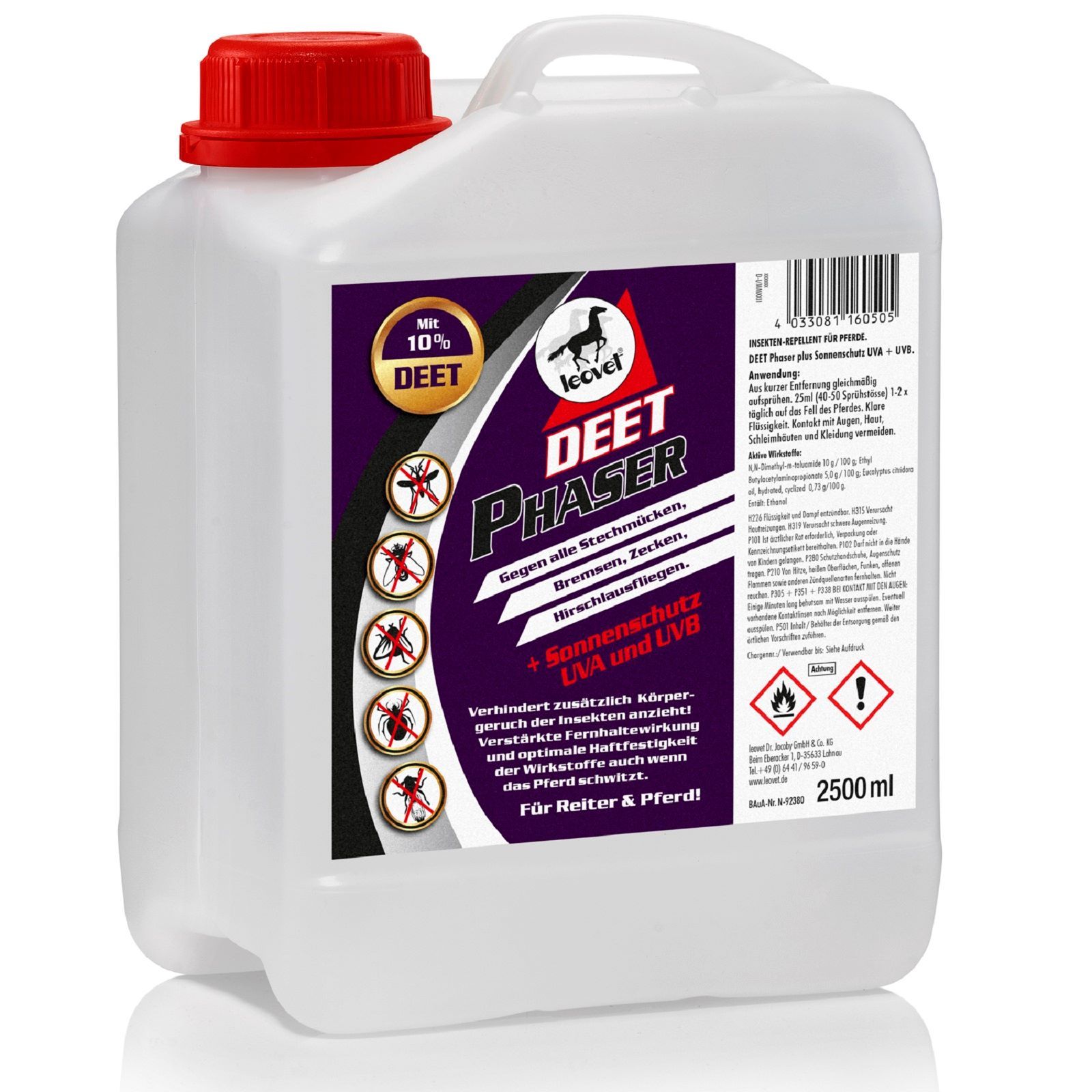 Leovet DEET Phaser Fly Spray Refill Canister 2.5 L, label