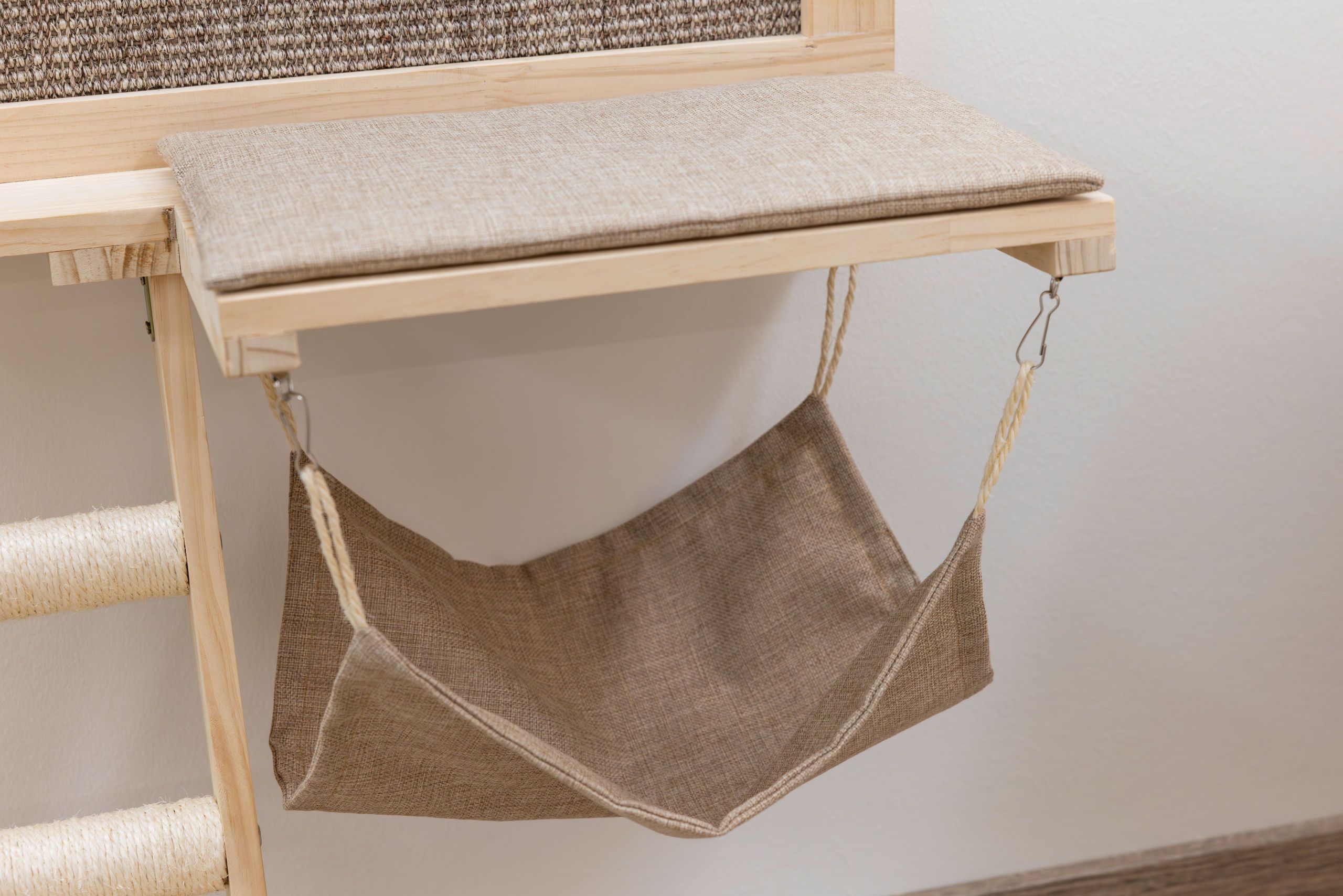 fiber hammock, cotton hammock, hammock with rope, beige fabric, wooden frame