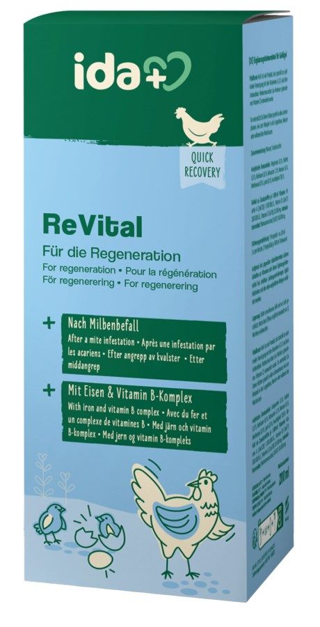 ReVital, multilingual label, chicken illustration, egg illustration, turmeric?