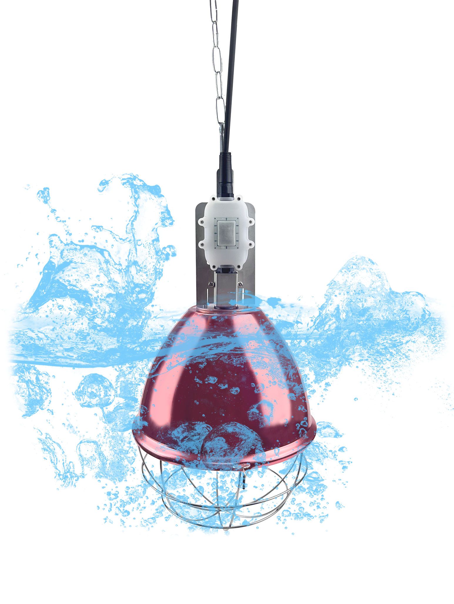 industrielle Leuchte, wasserdichte Leuchte, hängende Lampe, roter Pendelleuchte, Käfigschutz