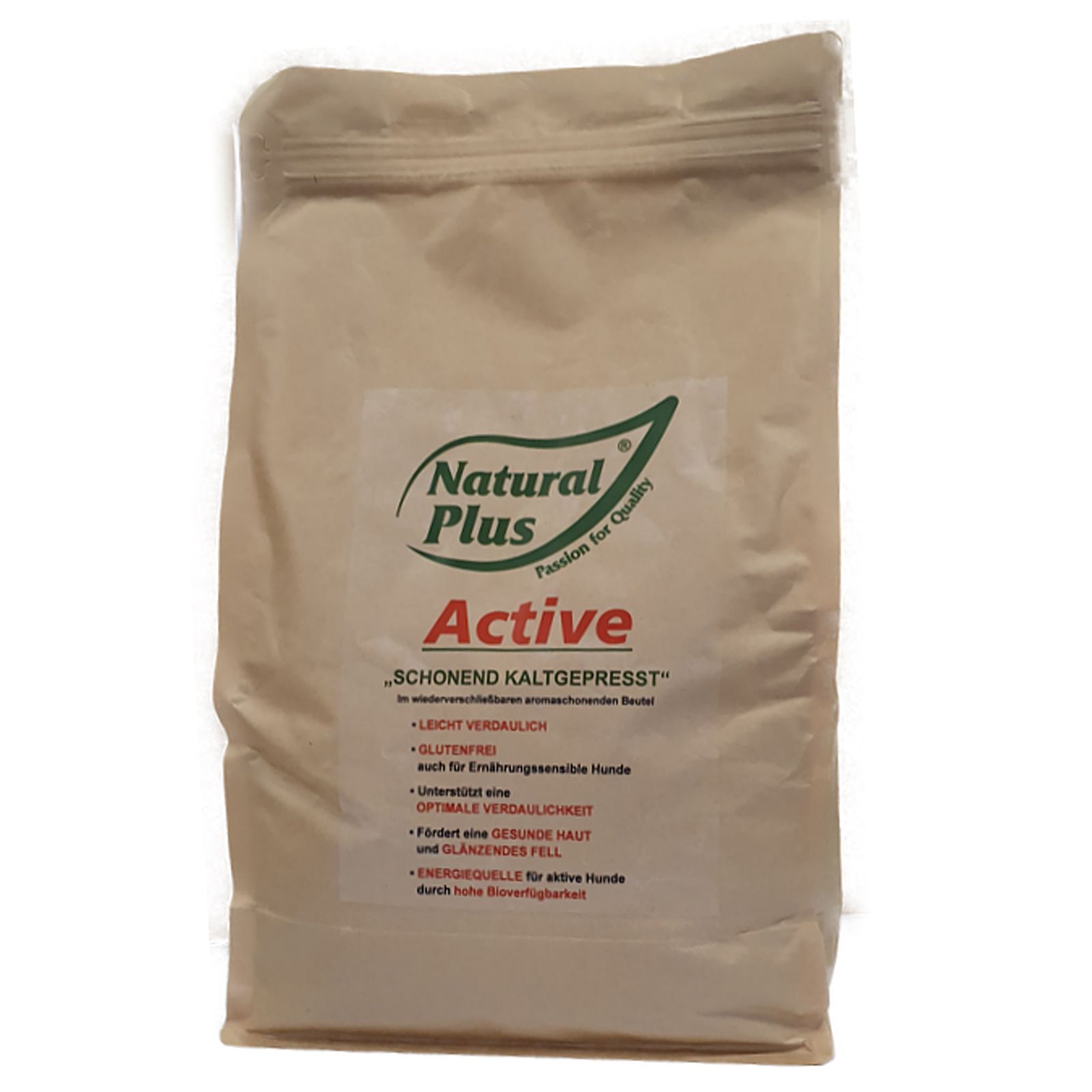 Natural Plus Active, pressé à froid, emballage