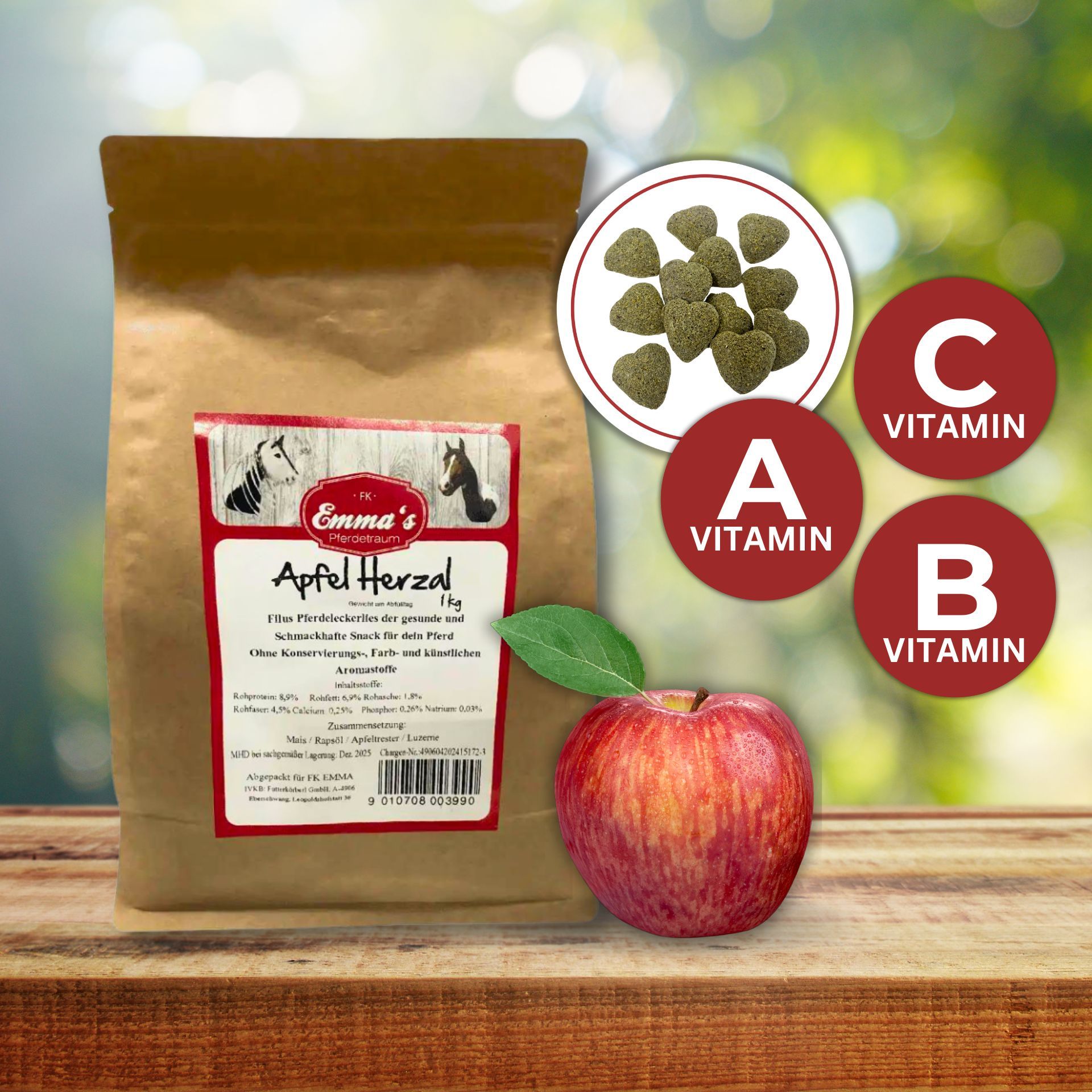 Emmas Pferdeleckerli Apfel Herzal 1 kg