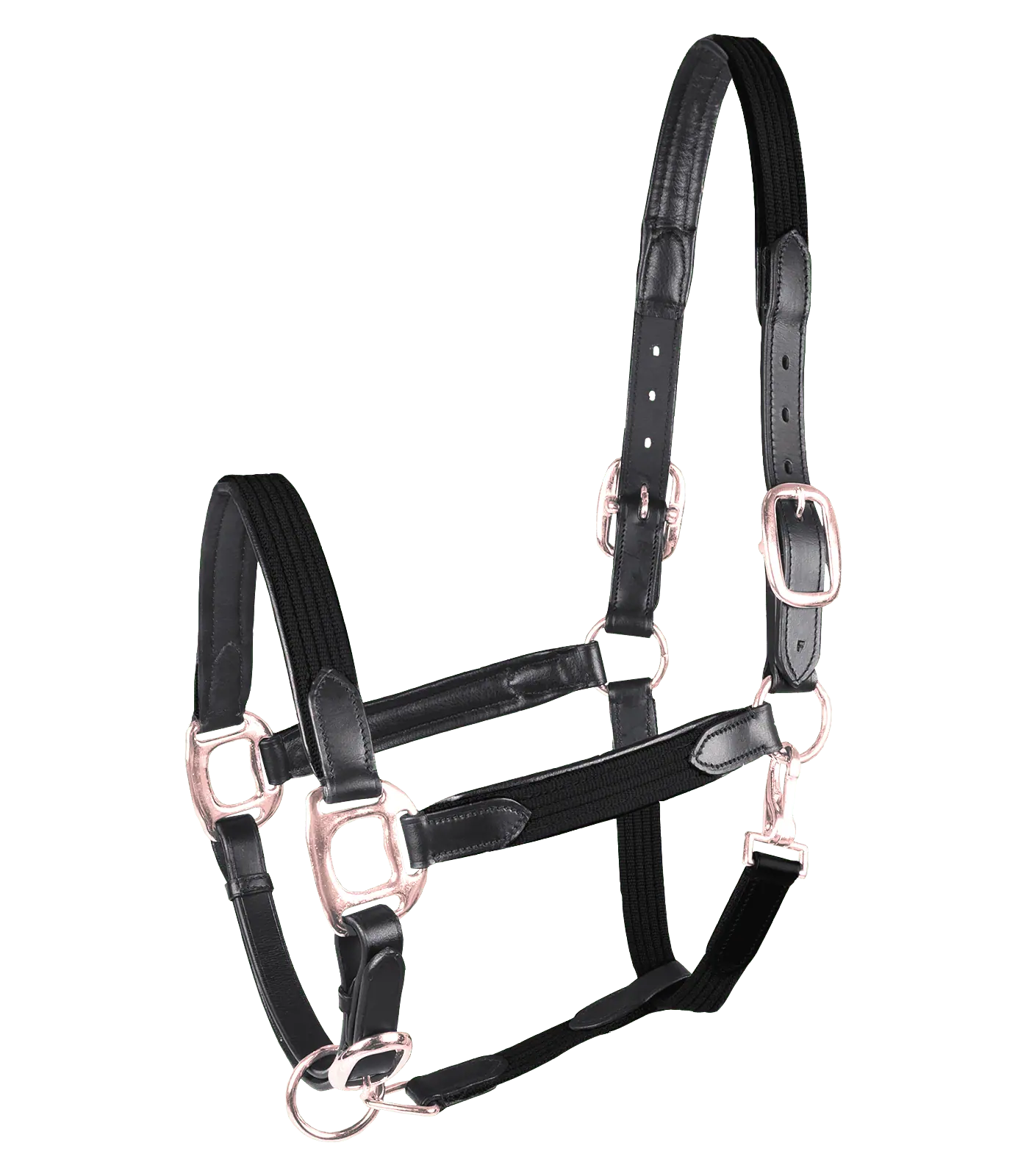Licol STAR MIX, Cuir & Sangle, Réglable en Deux Points, noir/rose doré COB
