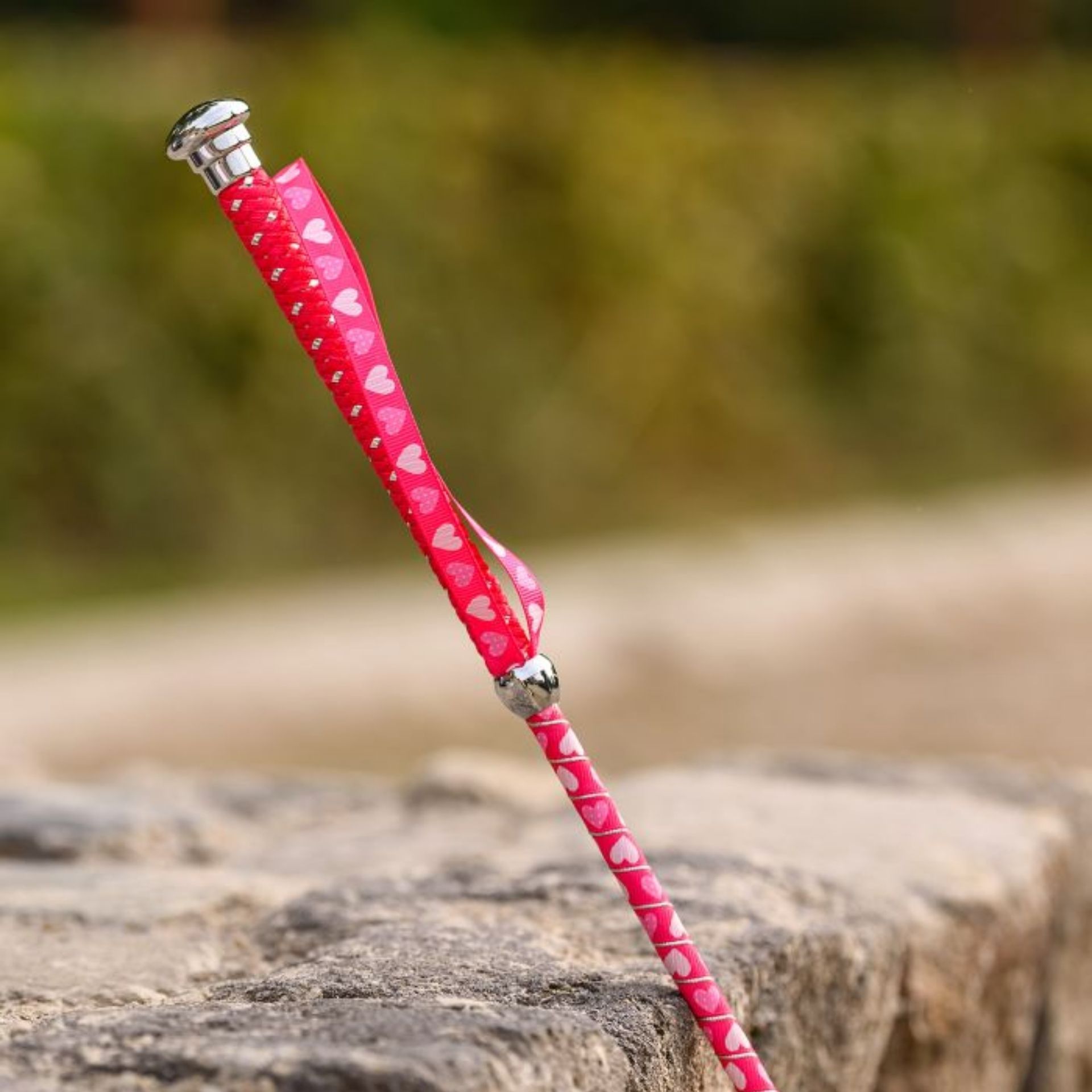 Waldhausen Hearts Children's Dressage Whip, pink, 90 cm, in use