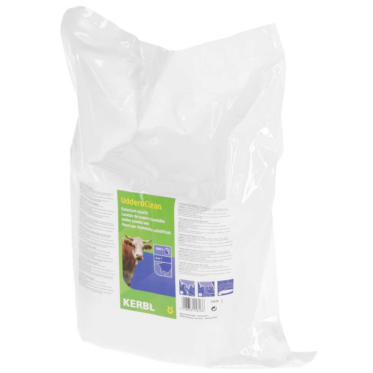 Kerbl UdderoClean Eutertuch feucht für feuchte Euter, 1000 Blatt, Verpackung