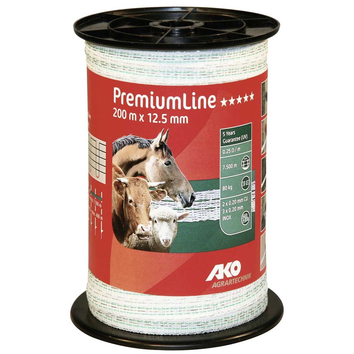 Ako Weidezaunband PremiumLine 0.20 Niro + 0.20 Kupfer, weiß-grün, Etikett