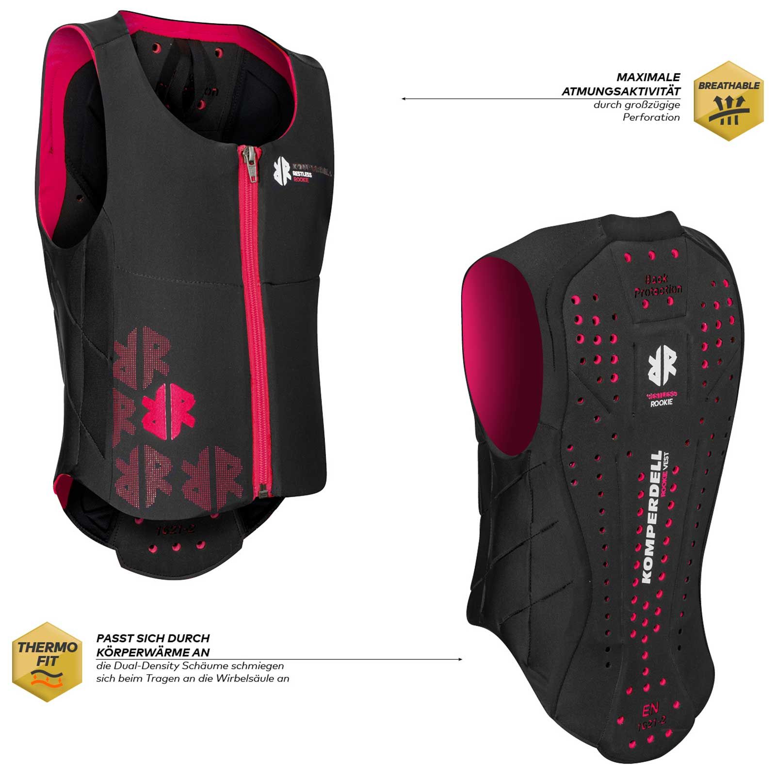 Komperdell Kids Back Protector Ballistic Vest Junior black, pink, infographic