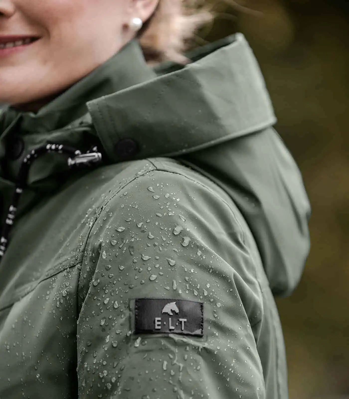 Parka da equitazione Ontario ELT, impermeabile e antivento, dettaglio, logo