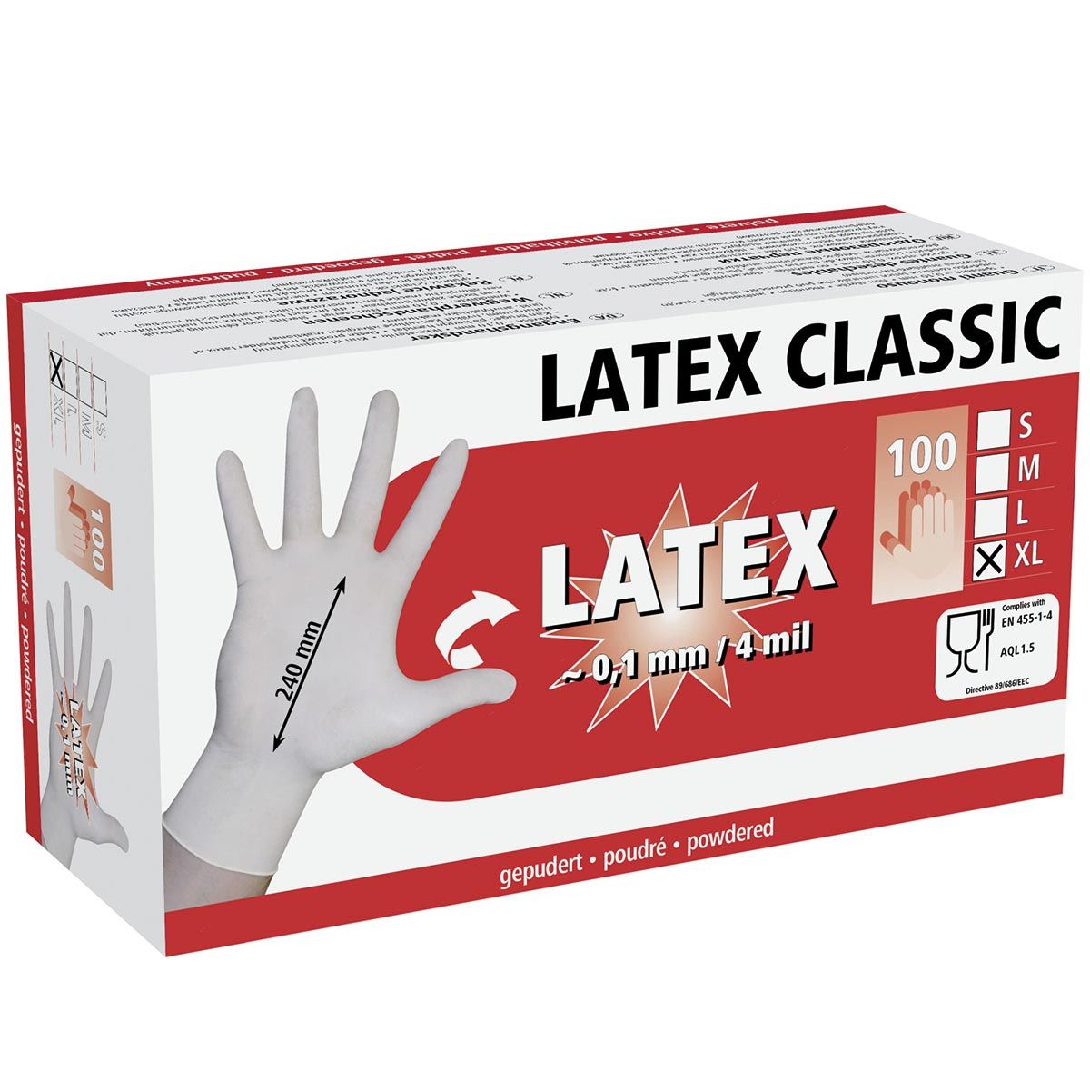 Kerbl Gants jetables Latex Classic, légèrement poudrés, XL