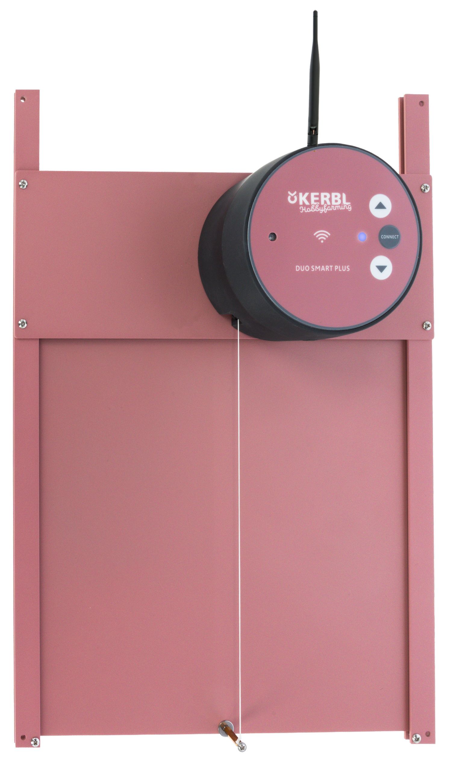 pink panel, wall mount, motorized spool, antenna, device with wheel