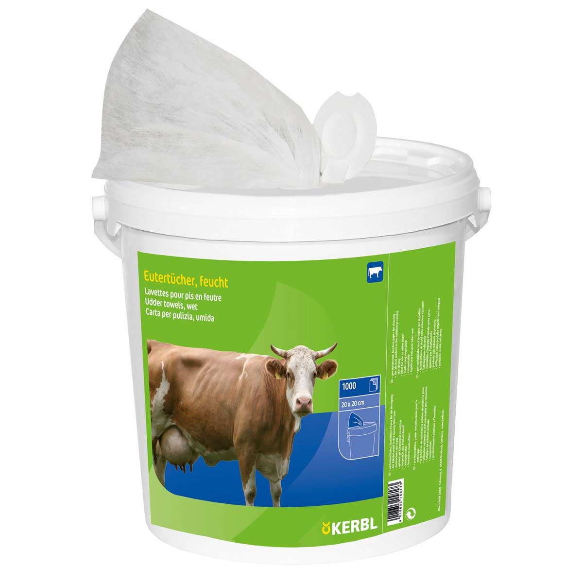 Kerbl UdderoClean Eutertuch feucht für feuchte Euter, 1000 Blatt, Eimer