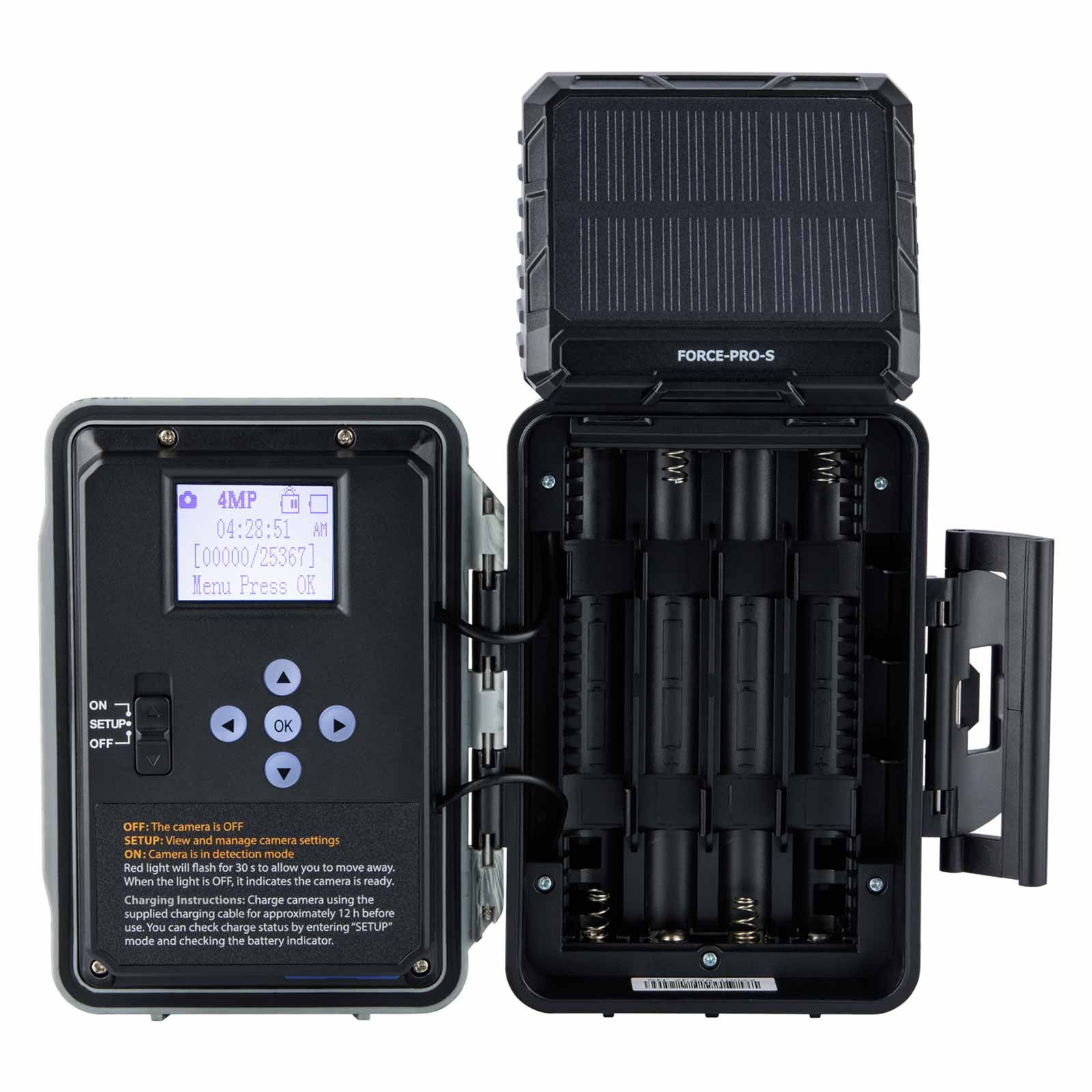 Spypoint Wildkamera FORCE-PRO-S Solar, 30 MP, 4K-Video, Bedienelemente