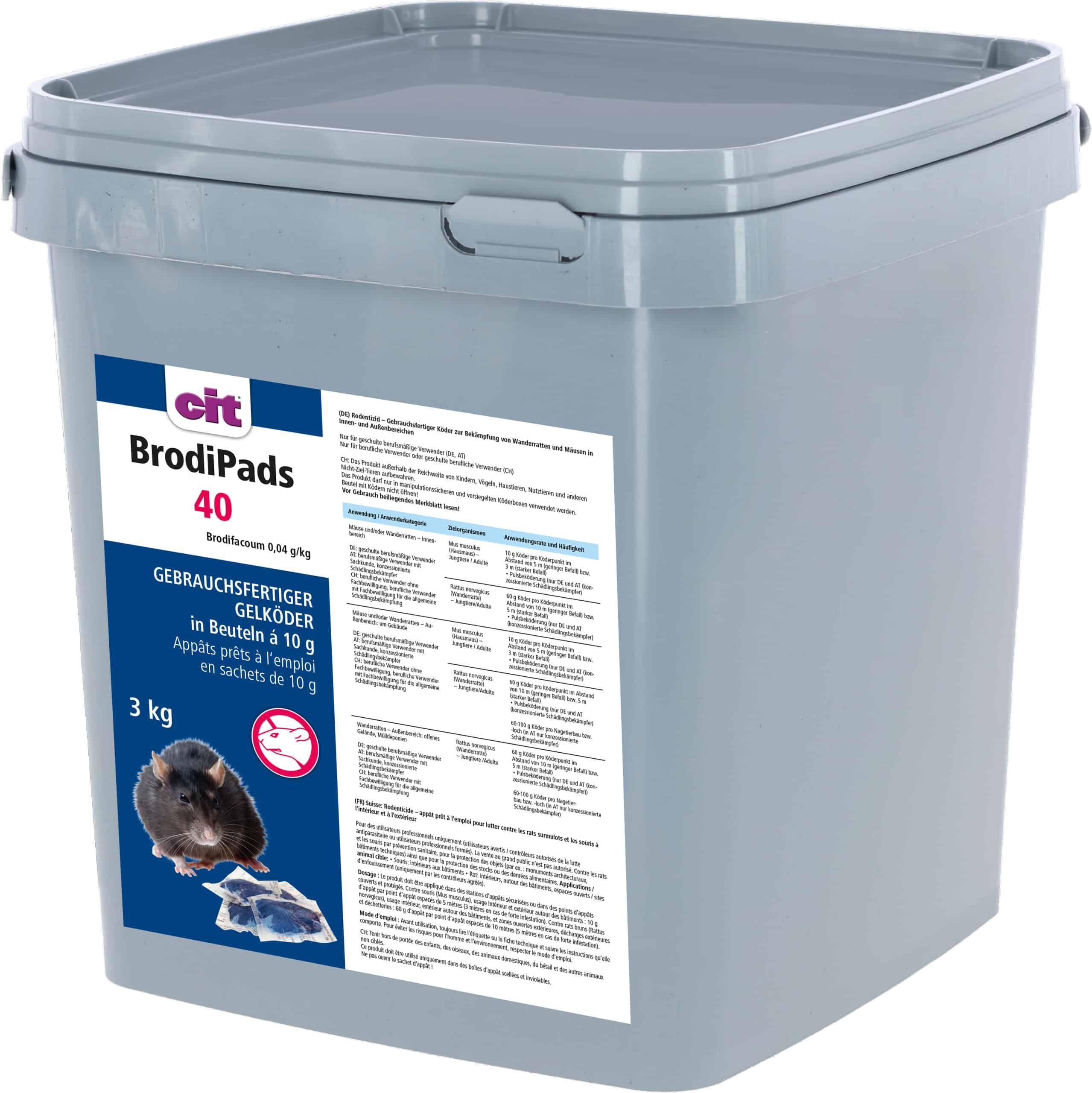 Rodentizid, Köder, 3 kg, Behälter, BrodiPads