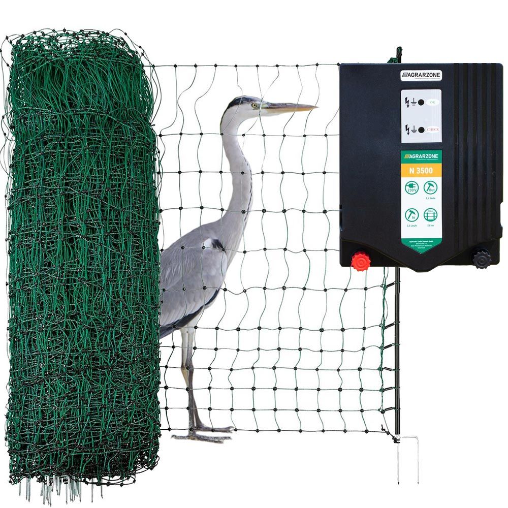 Kit clôture Agrarzone anti-héron pour étang 230V, 5,5j & filet de 200m