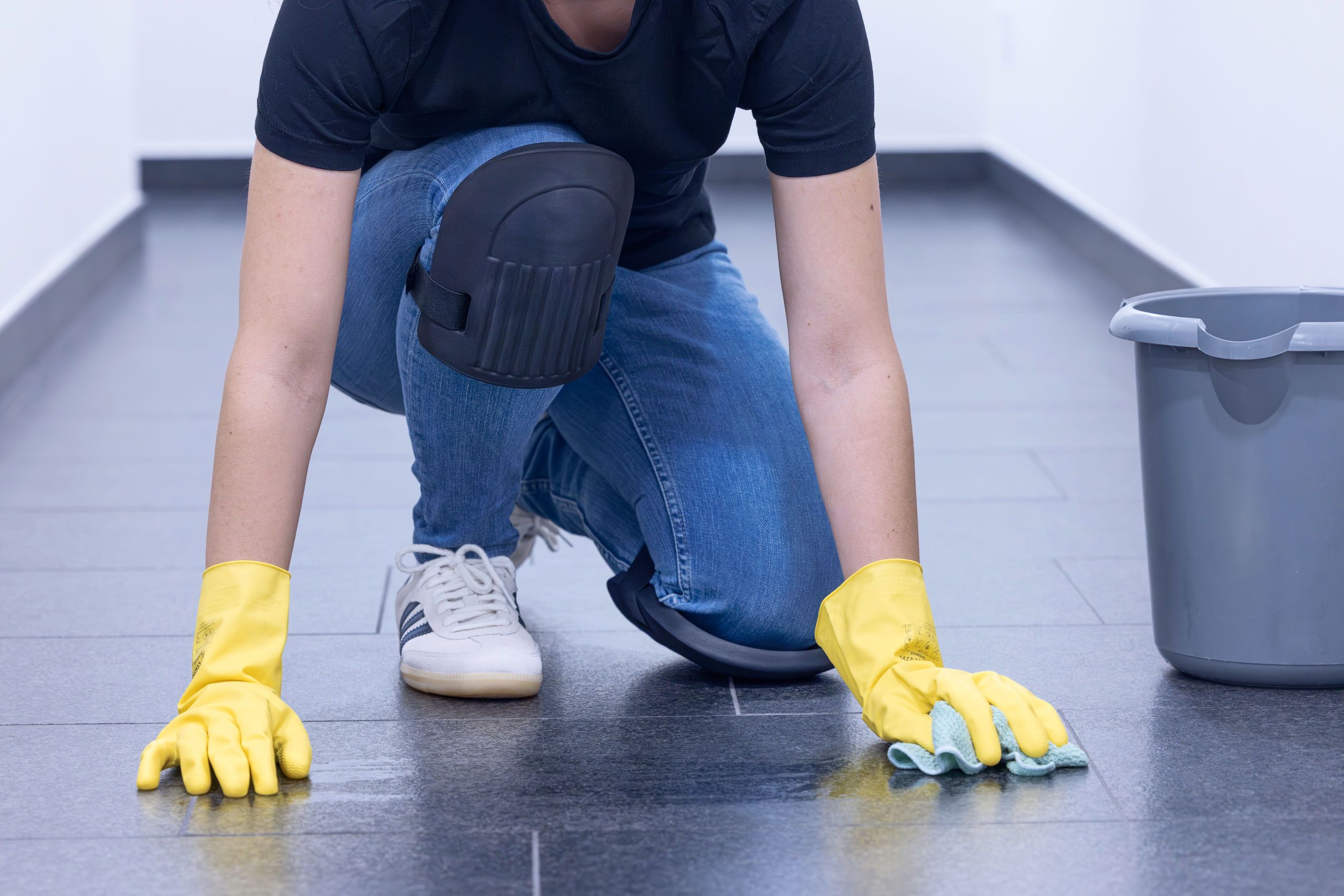 gloves, knee pad, cleaning, bucket, floor