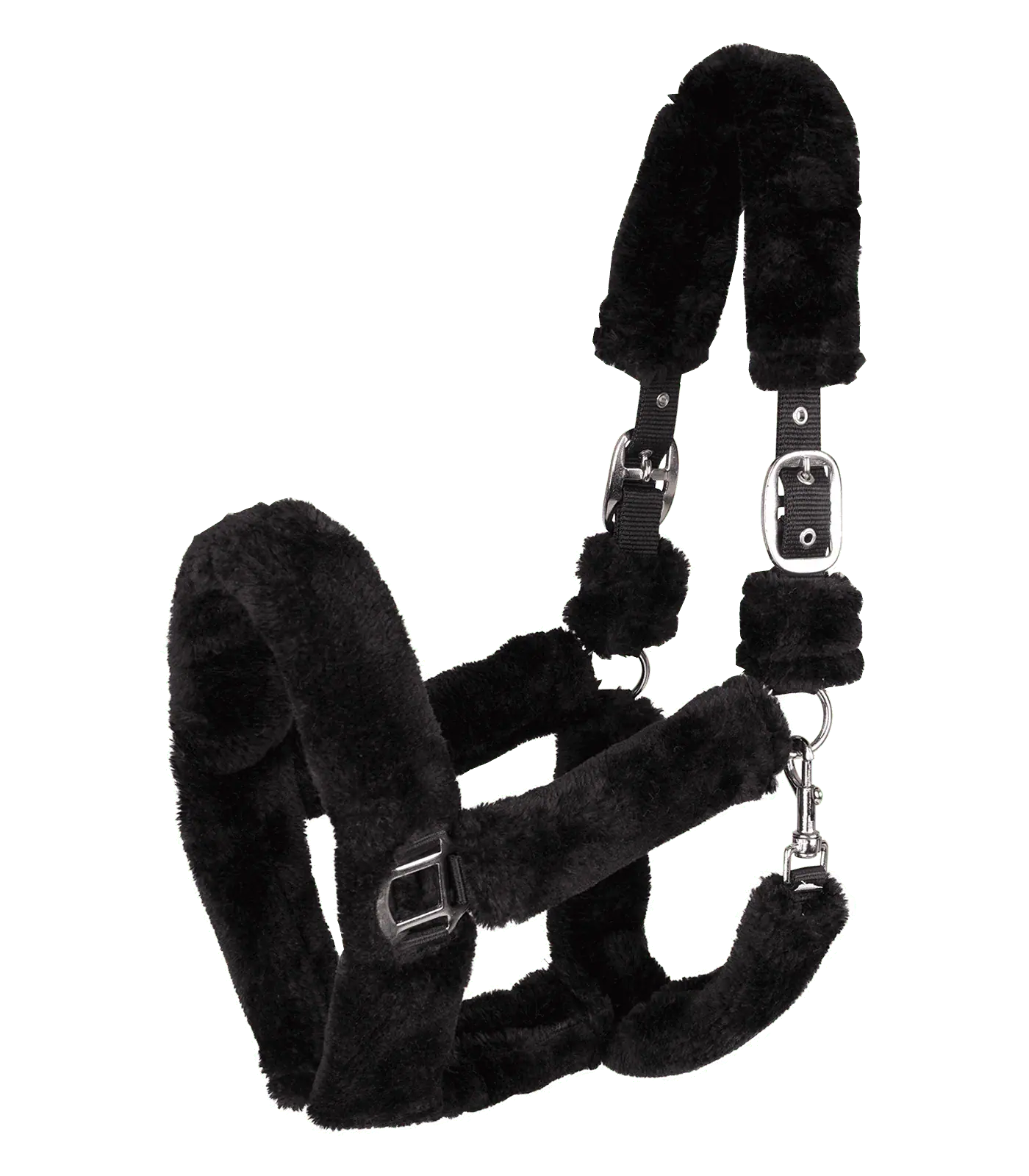 Licol Cozy Waldhausen, licol sangle en fausse fourrure douce, noir/argent, COB