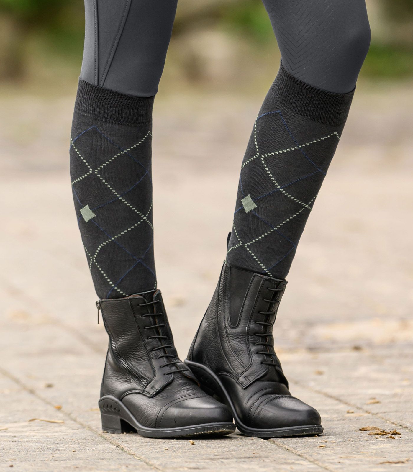 Chaussettes d'équitation ELT Argyle, motif carreaux, respirantes, 35-38, asphalte
