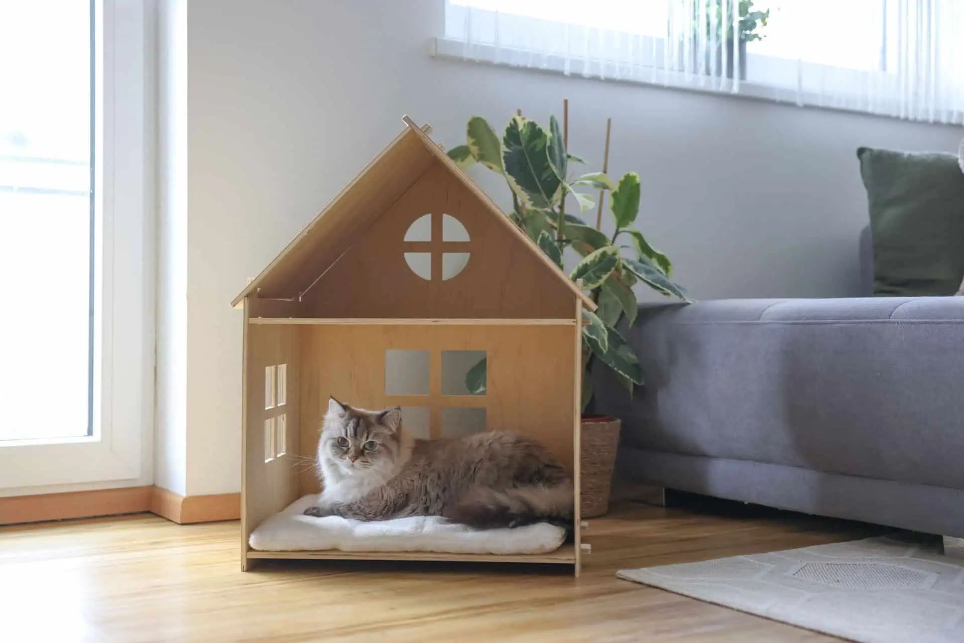 Kerbl Katzenhaus Yvi Indoor, doppelstöckig, 50x38x67 cm, im Einsatz, im Wohnraum