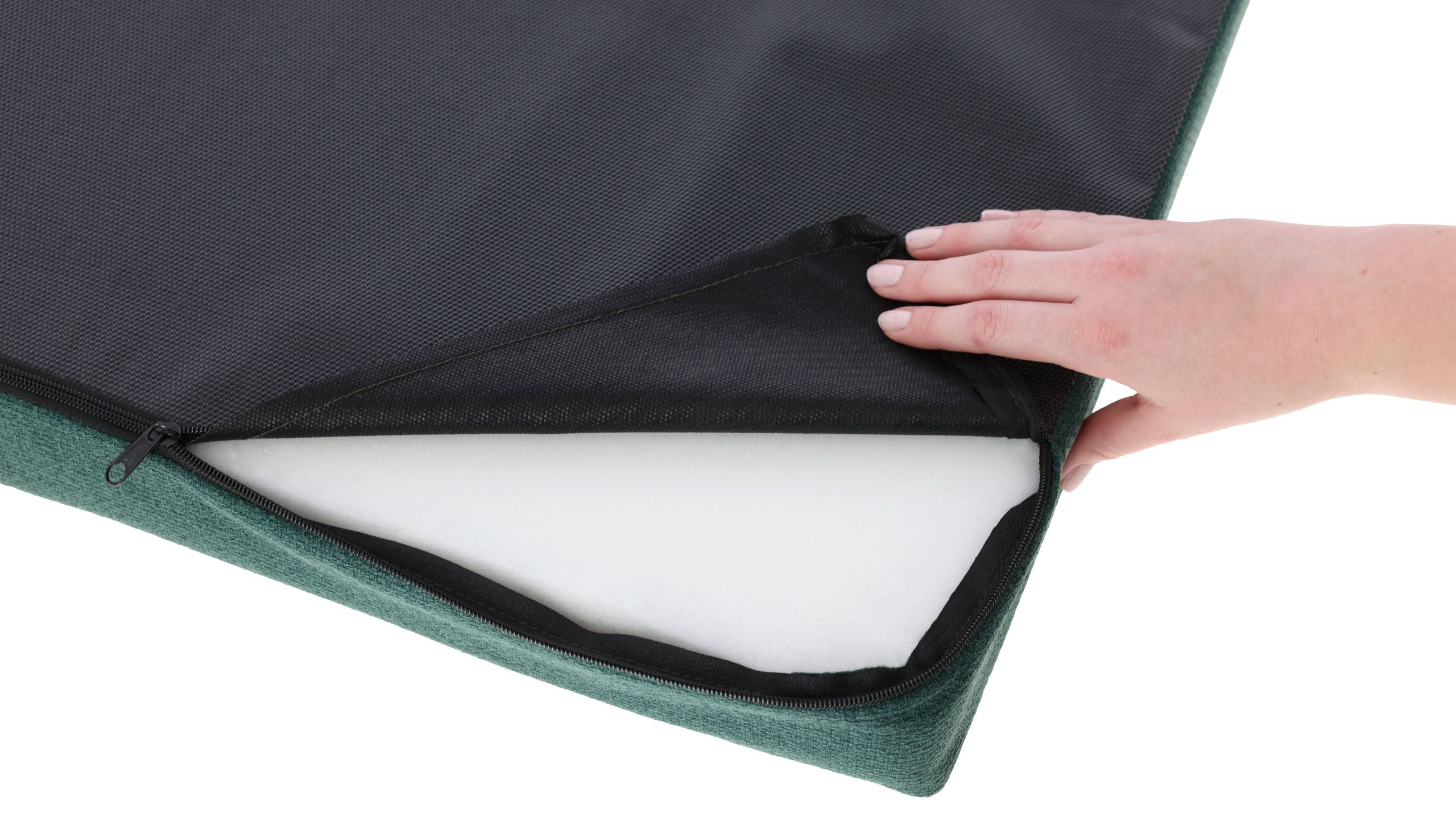 zipper, pocket, fabric, green, hand