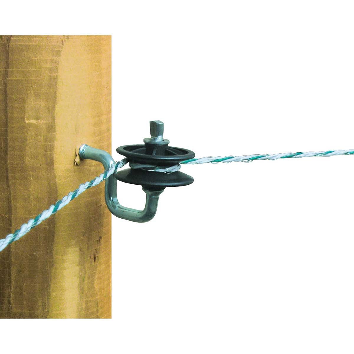 AKO Eckisolator für Litze und Seil, drehbare Rolle, verzinkte Stütze, 25 Stück, im Einsatz, Isolator